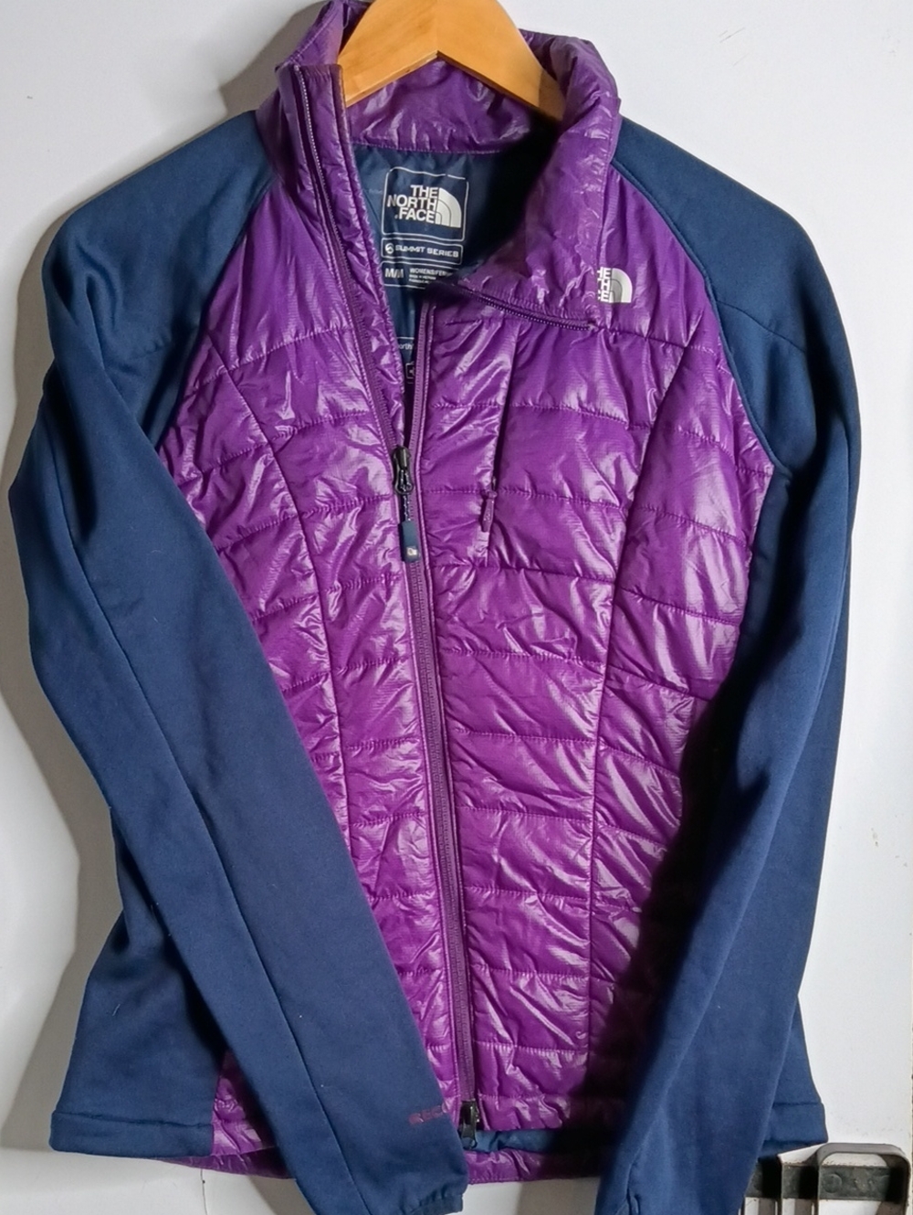 The North Face Purple Quilted Puffer Jacket with Navy Sleeves